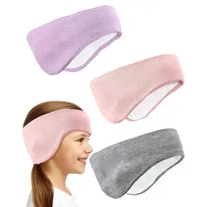 L-BN0030   3 Pcs Double-layer Ear Warmer for Kids Headband-knit Fuzzy Lined Winter Ear Muffs Cover for Boys Girls Ski Cycling(Light Color,3 Pcs)