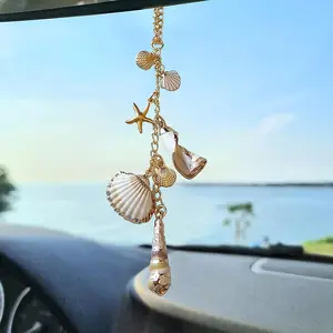 (1pck) Seashell Car Decoration, Cute Coastal Style Rearview Mirror Pendant, Bohemian Beach Theme Car Accessories, Handmade Starfish Shell Aesthetic Decorative Pendant (Women's Style)