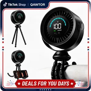 Qawtor 2026 Upgraded Portable Fan with LED Display & Flexible Tripod, 360° Adjustable USB Rechargeable Clip Fan for Desk, Travel & Outdoor，Suitable for car use，Deals For You Days