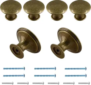 6 Pcs Brass Cabinet Knobs Metal Drawer Knobs round Dresser Handle Knobs 1.18" Diameter Kitchen Cabinet Knobs Hardware(With Mounting Screws) Cionyce