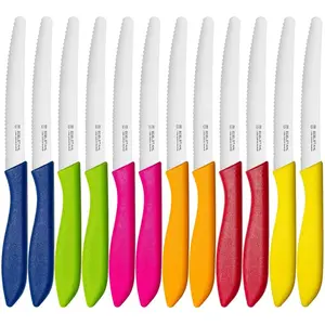 Stainless Steel 12-Piece Steak Knives Set, Sharp Serrated Multi-Color Table Knives Ideal for Cutting Steaks Fruits and Vegetables