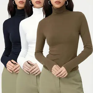 3-Piece Women's Cotton Pullover Turtleneck Sweater Set Slim Fit Stretch Lining Top Base Layer Long-Sleeved T-Shirt Autumn Fashion Essential Style