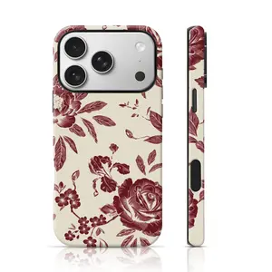 Burgundy Vintage Floral Design Phone Cover 2 in 1 Case for iPhone 17 Pro Max/16 Pro Max /15Pro Max 15/14/13/12 & Samsung S26 /S25Ultra Gift for Friends or Family