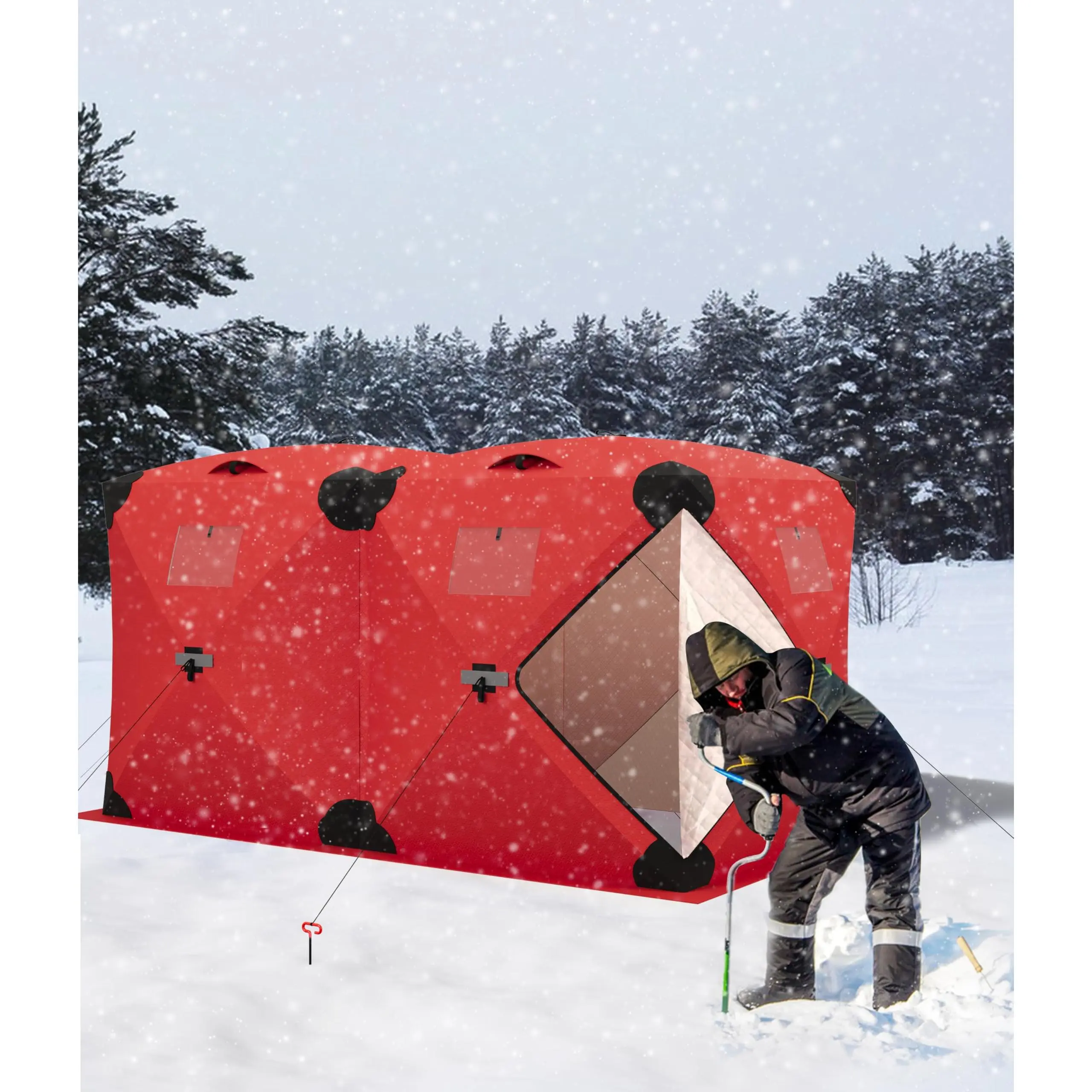 Garvee Insulated Ice Fishing Tent, Portable Pop-Up Shelter, 6-8 Person, Durable Weather-Resistant, Easy Setup, for Outdoor Winter Fishing, Camping, and Hunting, Red