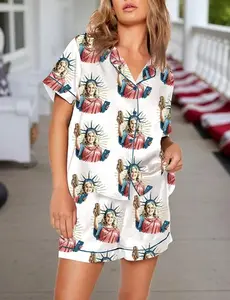You Look Like the 4th Of July Movie Meme Short Sleeve Satin Pajama Set, 4th Of July Long Sleeve Luxury Sleepwear, Pajama Gift for Her