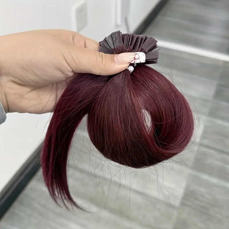 Fashion New Hot Fusion Flat Tip Human Hair Extensions Natural Straight Hair 12"-18" Keratin Capsules Hair Wine Red 30G