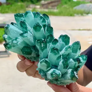 300g Natural Raw Green Ghost Phantom Geode Cluster Mineral Specimen, Quartz Crystals, Crystal Carvings, Natural Stone Decor for Home
