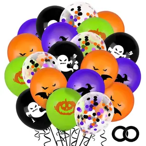 72Pcs Halloween Party Balloons Decorations, 12 Inch Halloween Balloons Halloween Decorations Latex Balloons Orange Purple Green Confetti Balloons For Halloween Party Supplies