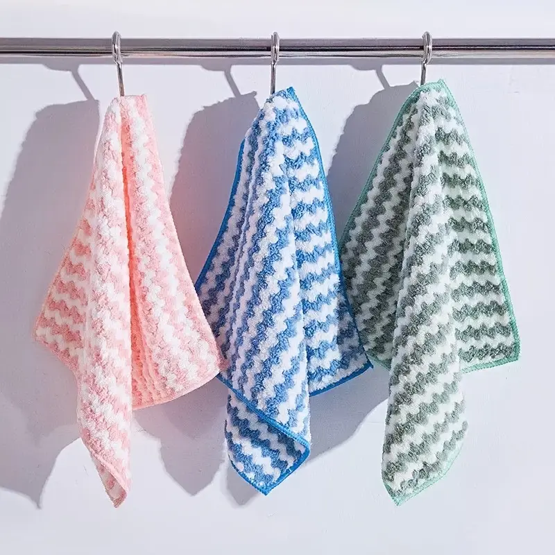 6/12/24pcs of 2525 Lock-Edge Water Wave Pattern Cloth for Kitchen Cleaning, Highly Absorbent And Soft, Versatile Cleaning Towels for Washing Dishes, Home Cleaning Cloths, Car Interior Cleaning Towels, Restaurant Heat Insulation Pads