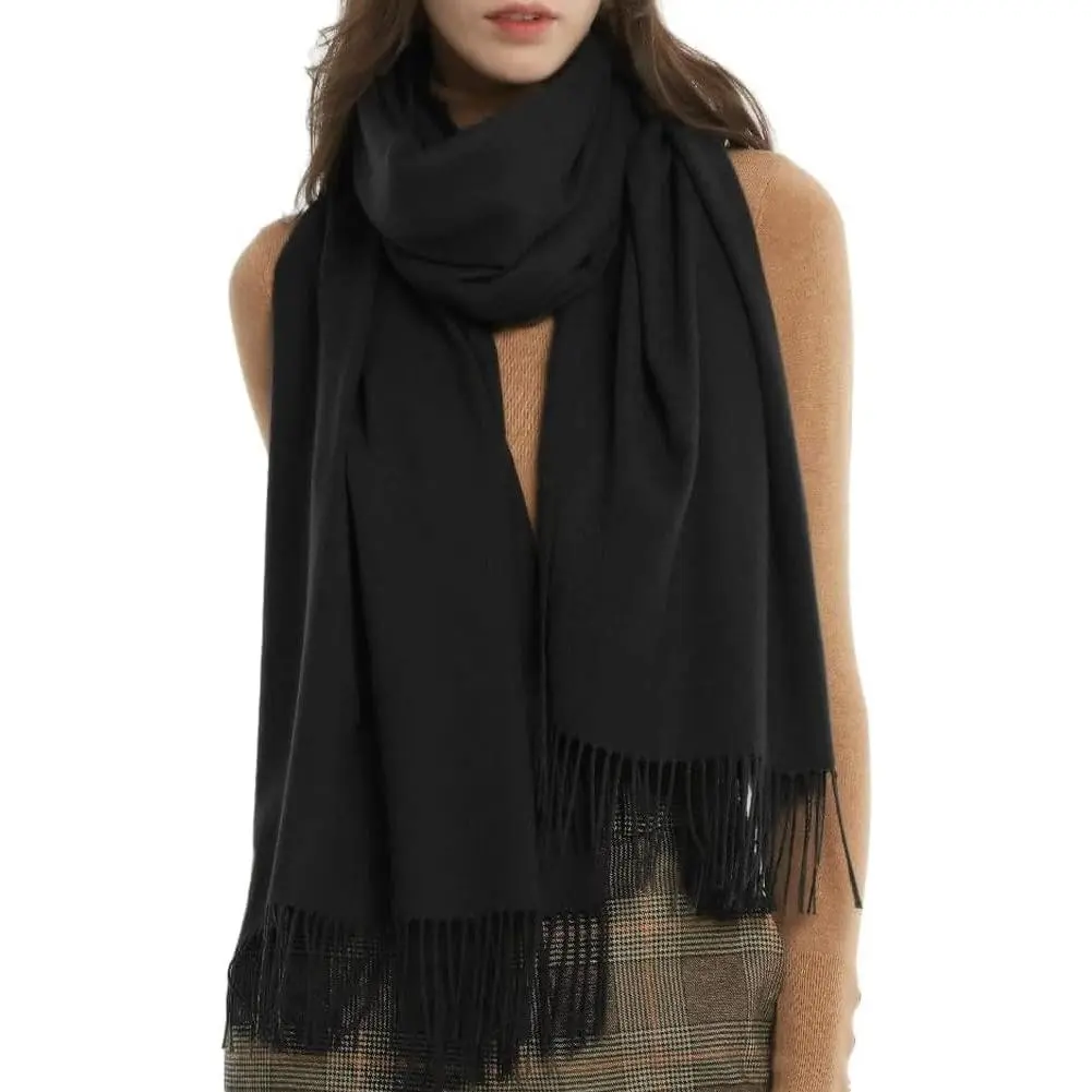 Women's Solid Viscose Pashmina Shawl Wrap - Casual Sports & Outdoor Accessory, 25.6in Wide by 76.8in Long, 25.6 inches Buttery-Soft Fringed Blanket Scarf, Warm Birthday Holiday Gift, 25.6" Wide By 76.8" Long, All Seasons