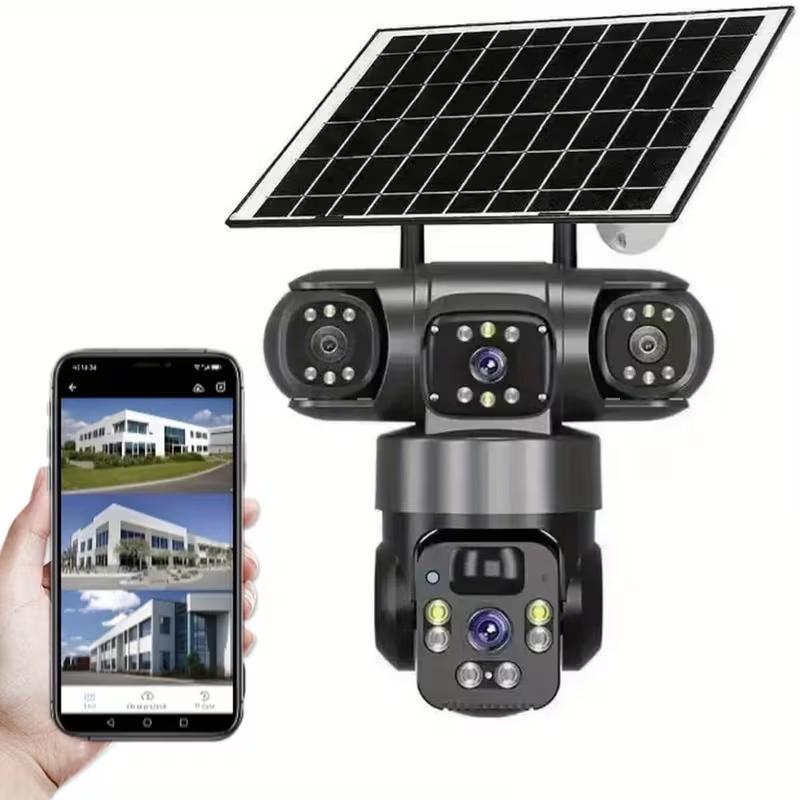 Solar-powered Security Camera | 8000mAh Battery, Color Night Vision, Triple-lens 360° Panoramic View, PIR Human Detection, Loop Recording, 2.4G WiFi App For Remote Real-time Viewing | Suitable For Farms, Gardens, Warehouses