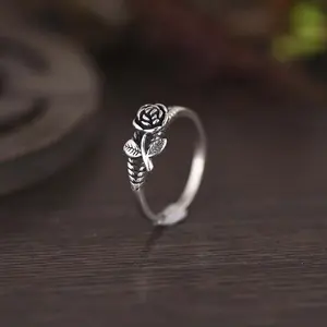 Rose ring silver size optional flower index finger ring female jewelry clothing matching