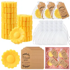 25 Pcs Sunflower Mini Handmade Soap, Guest Gifts for Wedding Party Bridal Shower Baby Shower Favors with Drawstring Organza Bags & Thank You Cards, Yellow