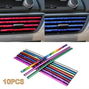 10 Car Air Vent Decorative Strips, U-Type Electroplated Bright Strip, Reusable Chrome Color Interior Accessories, Trendy Car Vent Clips