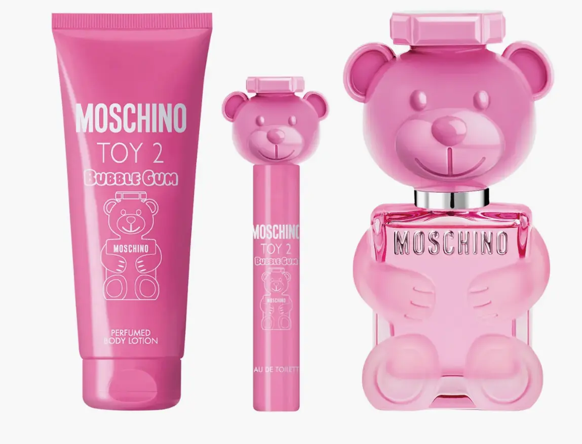 Moschino Bubble Gum Women's Fragrance Gift Set, 3-Piece Eau de Parfum with Ginger, Blueberry, Cedar Notes, 0.33 Oz. (3 to 3.9 fl oz Range), Beauty Products, Women Perfumes, Citrus, Lotion, Bubble Gum Accord, Fruity, Lemon, Musk