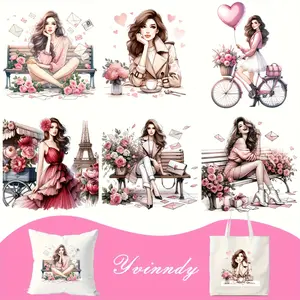 6 Sheets Paris Valentine's Day Heat Transfer Vinyl Stickers Romantic Pattern DIY Tshirt Decoration Washeable Iron on Cloth Stickers High Definition Print