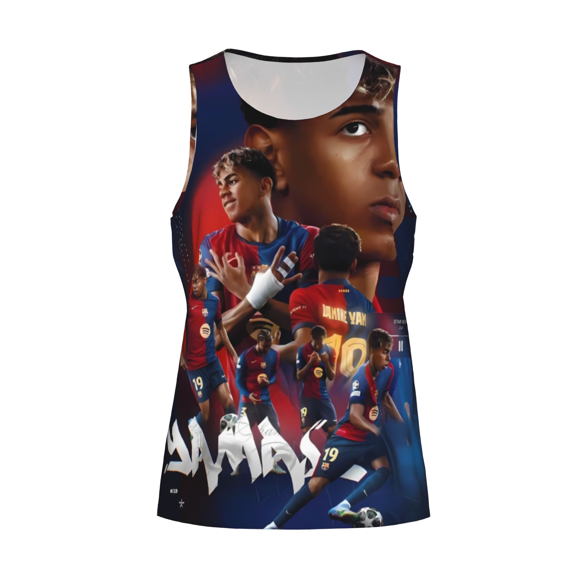 Lamine Yamal #19 Barcelona Rising Star Collage Sleeveless Tank Top for Men Streetwear & Gym Wear for Football Lovers