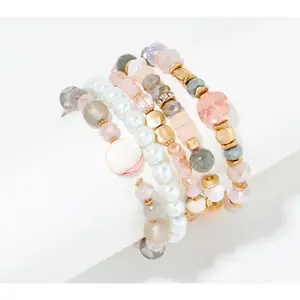 Susan Graver Set of 5 Simulated Pearl & Bead Bracelets