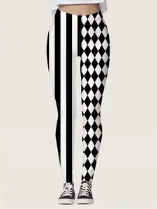 Ultra-Soft Women's Printed Leggings - Comfortable & Stretchy, Geometric Pattern, Perfect for Spring/Summer/Fall