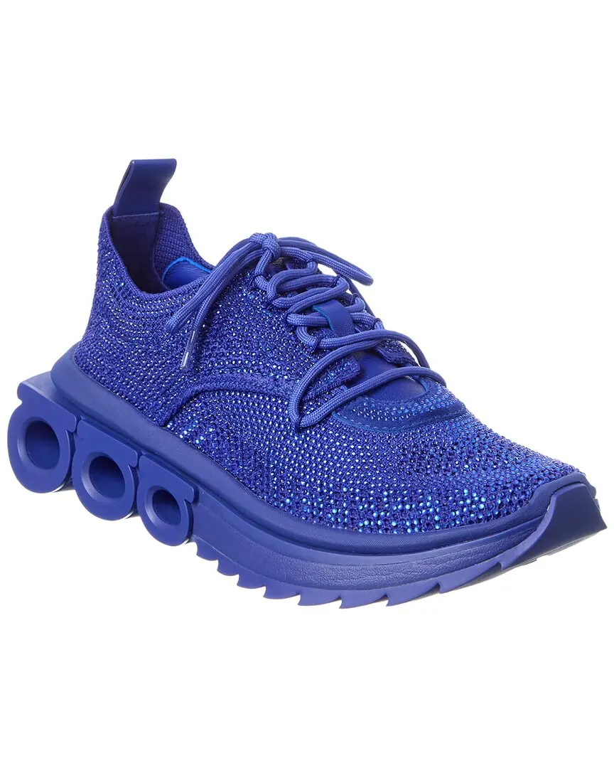 Ferragamo Nima Strass Leather-Trim Sneaker