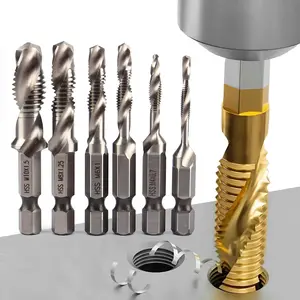 High Speed Steel Spiral Point Tap Drill Bit Set, 3 In 1 Hex Shank Machine Drill Bit Set, Power Tool Accessories for Metal Processing