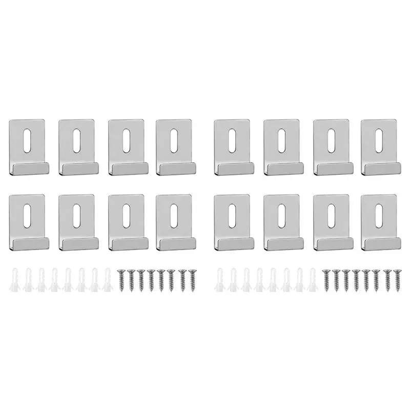16Pcs Mirror Clips for Wall Mounting, Metal Mirror Holder Clips Hooks Frameless Wide Channel Mirror Retainer Clips