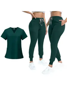 Women's Short Sleeve Quick-Dry Stretch Scrubs Care-related Scrub Suits and Gowns for Operating Rooms Suitable for Outpatient Clinics and Operation Assistance