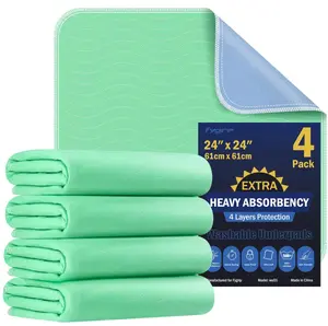 4 Pack 24” x 24” Extra Heavy Absorbency Washable Underpads, Waterproof Nursing Pads Incontinence Bed Pads, Reusable Washable Pee Pads for Dogs, Diaper Changing & Adults, Washable Puppy Pads