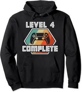 Level 4 Complete Gamers Vintage 4 Years Wedding Anniversary Pullover Hoodie - Wesleylewi Shop 97B0CYTGDT2Q