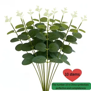 Artificial Eucalyptus Stems 10 Pack, Fake Silver Dollar Eucalyptus Leaves Branches, Faux Greenery Stems with Flowers for Vase, Home Wedding Party Decor, Floral Arrangement, DIY Bouquet Wreath