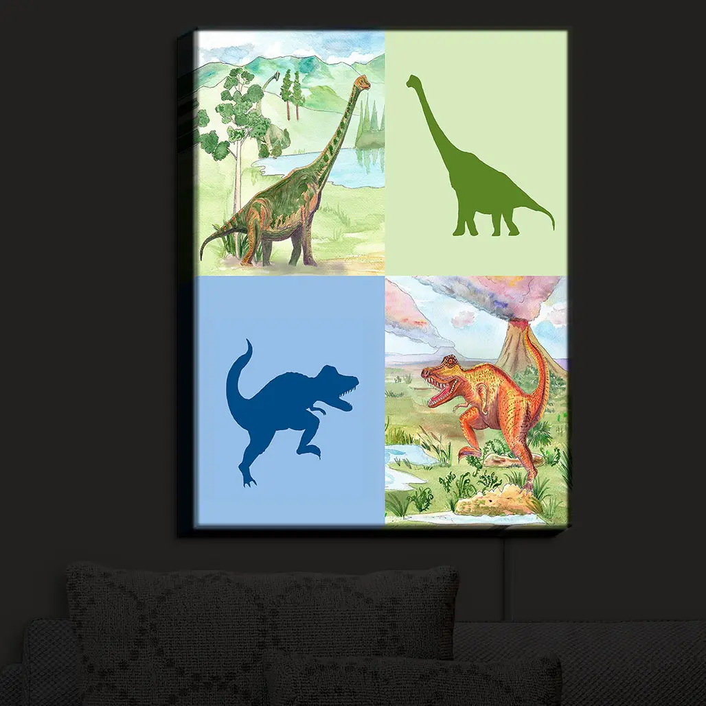 Illuminated Wall Art, Hand Made by DiaNoche Designs |  Catherine Holcombe - Dinosaur Collage