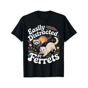 "Easily Distracted by Ferrets" Cute Graphic T-Shirt, Cotton Comfort Tee, Ferret Lover Fashion Outfit, Casual Shirt, Ideal Ferret Enthusiast & Whimsical Gift for Him/Her