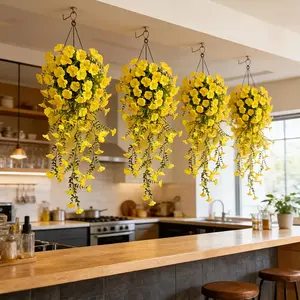 4pcs Large Trumpet Vine Simulation Climbing Plant Decor Hanging, Artificial Flowers & Eucalyptus Leaves, No Power Needed, Low Maintenance, Faux Flower Plant