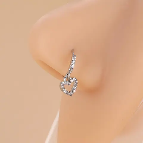 Mother's Day Gift Rhinestone Heart Decor Nose Ring for Gift, Elegant Body Piercing Jewelry for Women & Girls, Elegant All-match Fashion Accessories for Daily Wear, Exquisite Accessories for Birthday Gifts, Nostril Nose Ring, Rhinestone Nose Rings