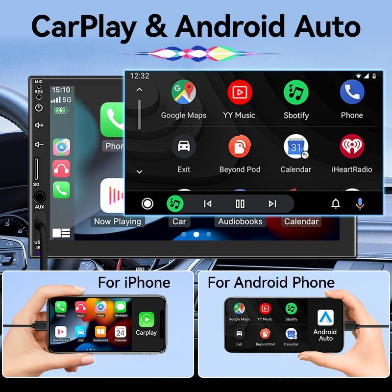 7 Inch 1din Car Multimedia Player, Carplay Display+radio, Car Display Screen, Supports Wired Apple Carplay/android Auto, Steering Wheel Control, Bluetooth-compatible 5.0