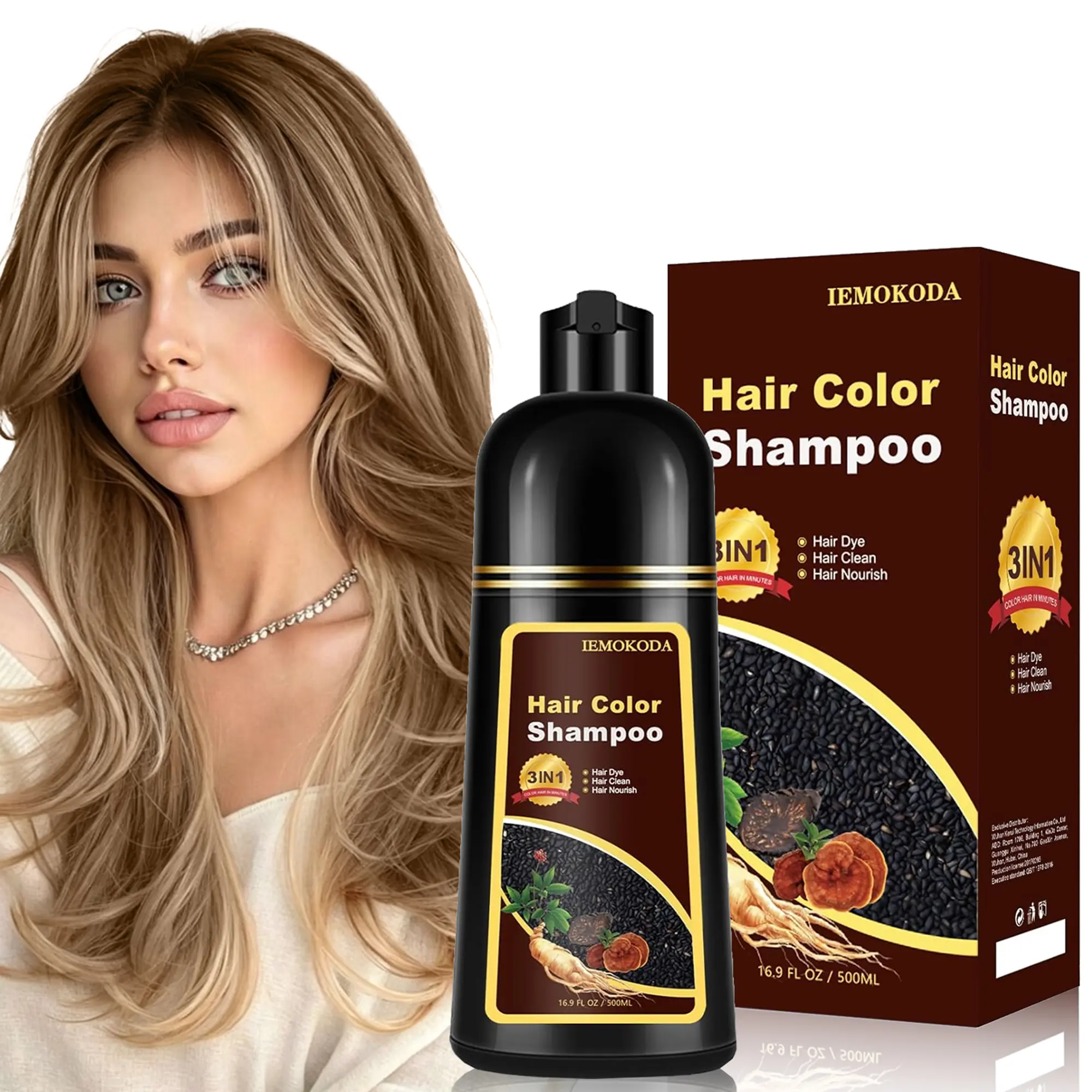 Instant Light Brown Hair Dye Shampoo for Gray Hair 3 in 1, Natural Hair Color Shampoo for Women Men Brown Colors in 10-15 mins, 100% Coverage Long Lasting Hair Dye 16.9 Fl Oz (Light brown)