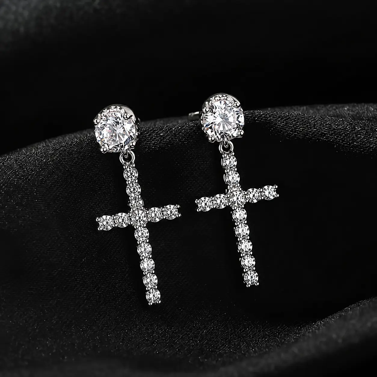 Cross Earrings Drop Hanging Iced Stud Dangle Hoop Earrings for Men Women 5A+ Cubic Zirconia with 925 Silver needle Hypoallergenic Religious Christian Jewelry
