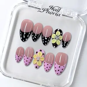 NailPhoria SUNNY FRENZY - Handmade Press-On Nails | Reusable, Salon-Quality, Long-Lasting, Glossy Design
