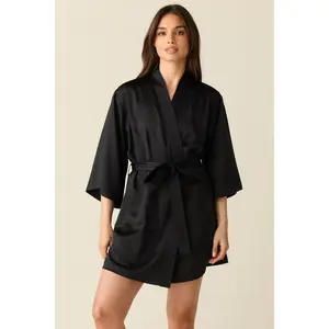 Adriana Luxe Satin Short Kimono in Black