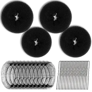 Hair Bun Maker Kit, 4pcs Medium Size Donut Bun Maker, 12pcs Invisible Hair Nets, 10pcs Hair Bobby Pins, Hair Bun Shaper Set
