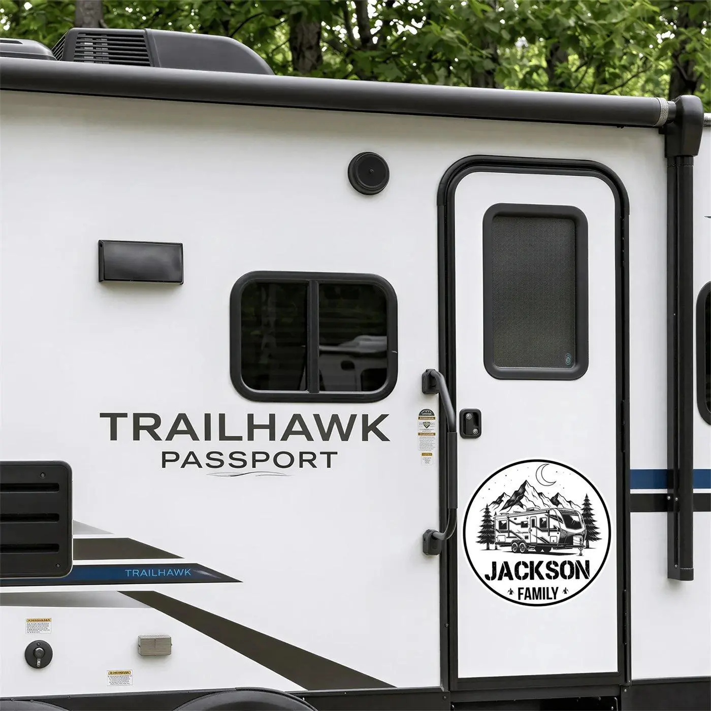 Personalized Family Name RV Decal, Travel Trailer and 5th Wheel Door Badge, 16 or 22 inch, UV Laminated Vinyl, Made in USA