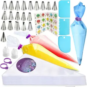 Piping Bags and Tips Set, 100 count 12 Inch Disposable Pastry Bags with Tips Cupcake Frosting Piping Kit Cookie Decorating Supplies, Royal Icing Bags and Tips Set for Cake Decorating Baking Tools