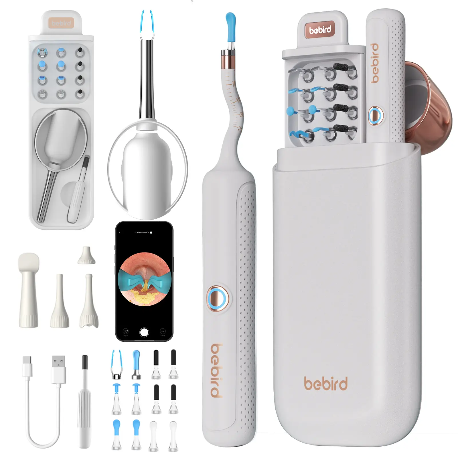 Beibird Earsight Plus Earwax Removal Tool Camera, HD Visible Ear Mirror, Smart WiFi Ear Cleaner Kit, Safe Silicone Spoon & Tweezers, Home Tools, Christmas gift, New Year gift, Ear Cleaning Kit, Earwax Remover