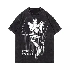 valentine shirts Japanese retro anime Cowboy star denim T-shirt bounty hunter washed old cotton short sleeves fashion