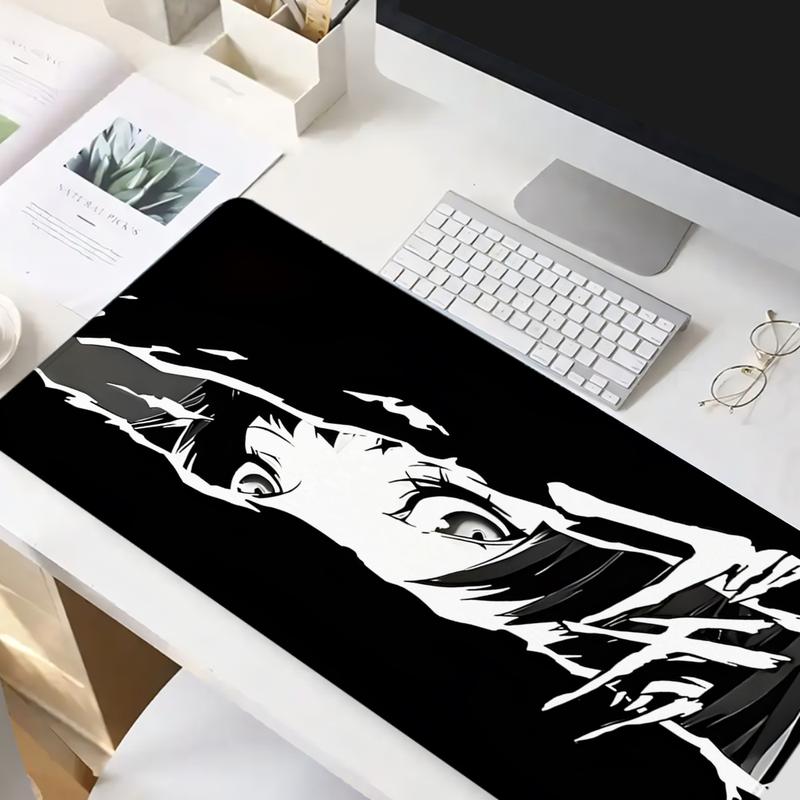1pc Anime Eyes Gaming Mouse Pad Black and White Desk Mat Rubber Base with Stitched Edge Non-Slip Desk Accessories XL Large Extended Manga Art Keyboard pad for Office Home as Gifts for Men Women Friends