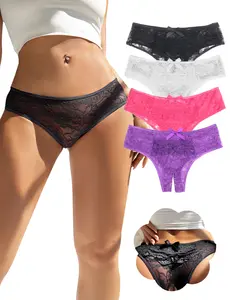 Women's Crotchless Lace Underwear Plus Size Sexy Cheeky Briefs Hipster Thong Panties for Women Soft Comfy Breathable Curvy Sheer Knicker Underwear for All Seasons Breathable Elastic Underwear Womenswear Trim Knickers Fit Valentine's Day Gift Panties S-4XL