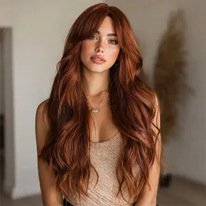 SMILCO/26Inch Warm Brown Long Curly Synthetic Wig/SM7015