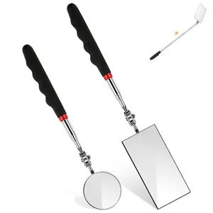 2 Pieces Telescoping Inspection Mirror - 360° Swivel Extendable Mechanic Automotive Mirrors Tools, Rectangular Round Mirror on a Stick for Mechanics, Automotive Repair, Contractors, Home Inspection