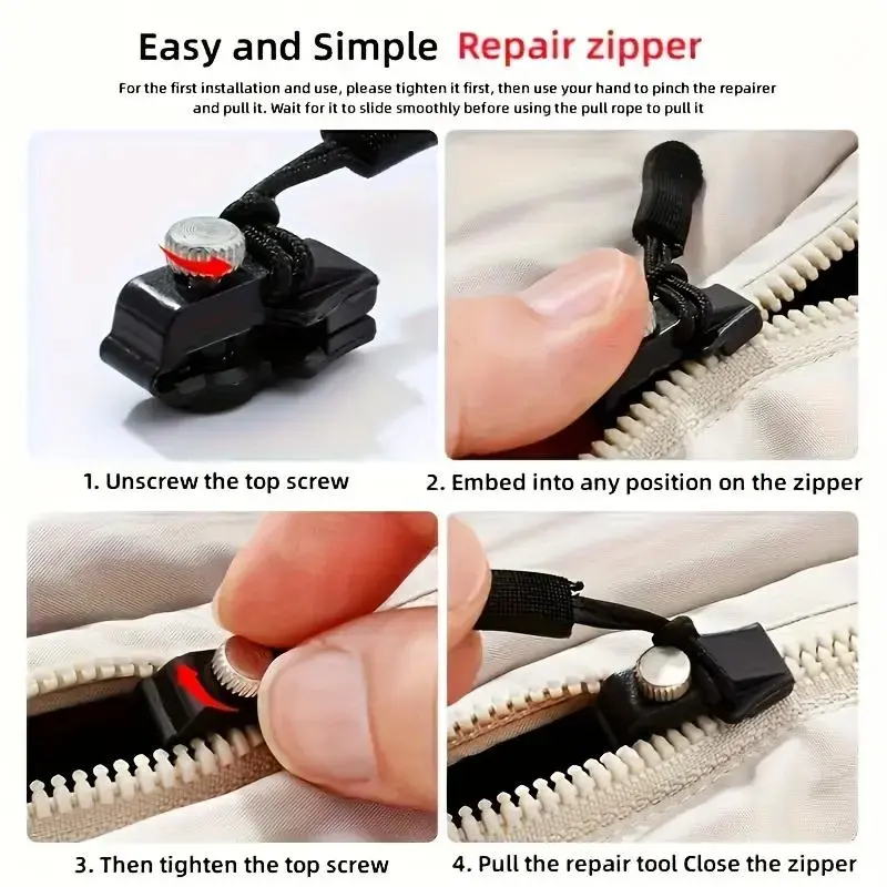 Detachable Zipper Repair Kit Tool-Free Zipper Pull Replacement Sliders in 3 Sizes for Jackets Bags Clothes Boots