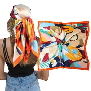 Summer Stylish Hair Accessories - 35” Boho Faux Silk Satin Printed Headband Faux Silk Satin Large Square Scarf Women's Holiday Headband Neck Scarf